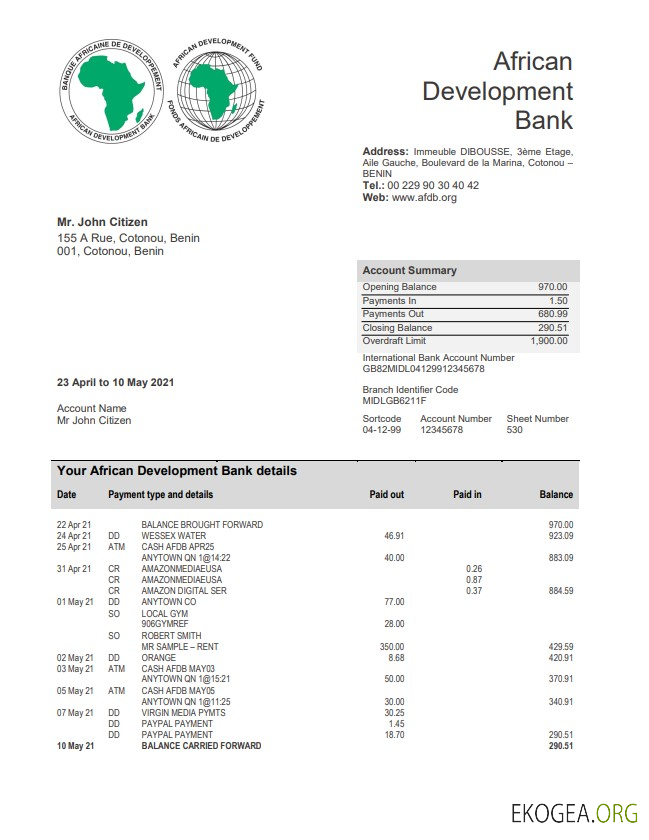 Bénin Déclaration de la Banque africaine de développement